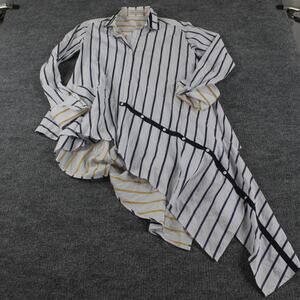 Palmer Harding Shirt XS Asymmetric Blouse Stripe Blue White High Low Artsy Boho